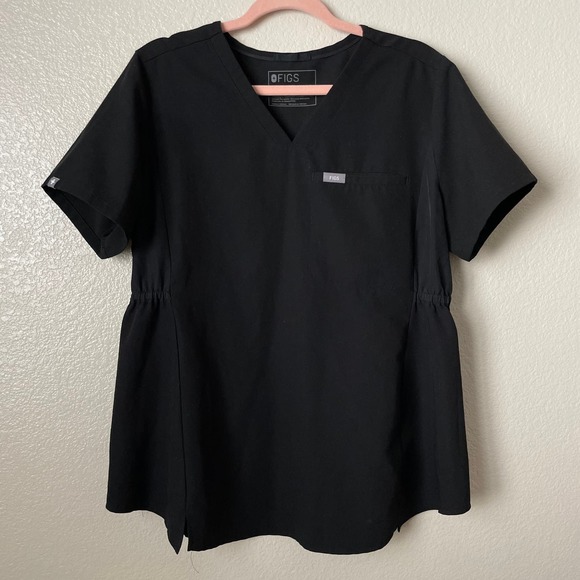 Figs Scrub Top Womens Large Black Octavia Maternity Elastic Waist Short Sleeve - Picture 3 of 12